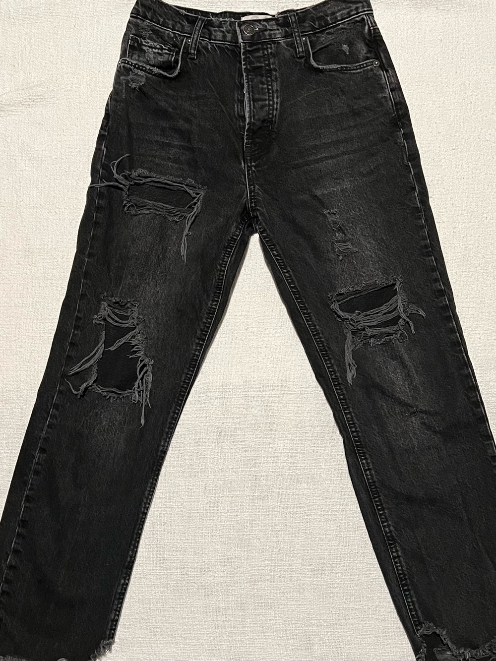 We The Free High-Rise Distressed Black Button-Fly Jeans